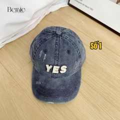 Mũ lưỡi trai unisex cho bé trai bé gái chất jean loang đính chữ Yes phong cách Hàn quốc 49-53cm bé 2 đến 6 tuổi BERNIE 