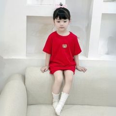 Đồ bộ unisex tay ngắn chất thun tăm cho bé trai bé gái họa tiết thêu gấu size từ 9 đến 24kg BERNIE H0125B14