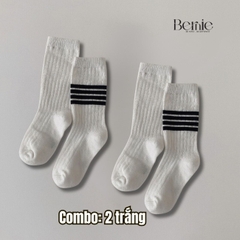 Tất vớ trơn sọc 1 bên unisex cho các bé trai bé gái nhà BERNIE basic nhiều màu trơn 2 đến 7 tuổi