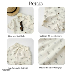 Set sơ mi đũi đi biển unisex cho bé trai bé gái họa tiết cây dừa size 9 tới 25kg BERNIE P1224B20