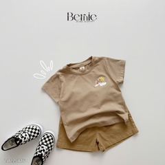 Set bộ thun tay ngắn cho bé trai bé gái áo thun trơn họa tiết cầu vồng kèm quần short size 9 đến 25kg BERNIE HLT0225A16