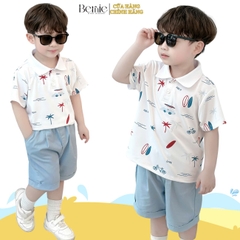  Set bộ polo tay ngắn cho bé trai họa tiết biển xanh kèm quần short size 1 đến 7 tuổi BERNIE T1124B58