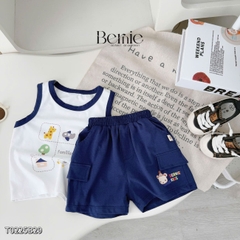 Set bộ ba lỗ cho bé trai áo thun ba lỗ in họa tiết kèm quần thun cotton 4 chiều 1 đến 7 tuổi BERNIE T0225B29
