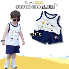 Set bộ ba lỗ cho bé trai áo thun ba lỗ in họa tiết kèm quần thun cotton 4 chiều 1 đến 7 tuổi BERNIE T0225B29
