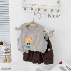 Set đồ ba lỗ bé trai phong cách hàn quốc áo thun ba lỗ robot kèm quần short size 9 tới 29kg BERNIE H0225B34