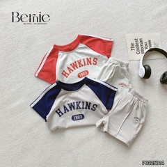 Set bộ tay ngắn thể thao áo raplang họa tiết Hawkins kèm quần short cho bé trai bé gái size 1 đến 7 tuổi BERNIE P0225B14