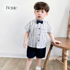 Set bộ quần áo set sơ mi ngắn tay công tử bé trai đính nơ rời mặc sinh nhật đi chơi đi tiệc 1 đến 7 tuổi BERNIE
