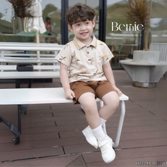 Set bộ polo cho bé trai màu nâu họa tiết cây dừa in tràn kèm quần short đùi kaki 1 đến 7 tuổi BERNIE H1124B14