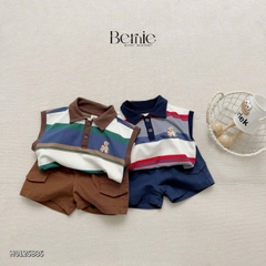 Set bộ polo kẻ ngang tanktop thêu gấu cho bé trai kèm quần short jean phong cách Hàn quốc 9 đến 28kg BERNIE H0125B35