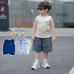 Áo thun áo ba lỗ cho bé trai thun cotton bozip thêu cún dễ thương size 1 đến 7 tuổi BERNIE T0225A24