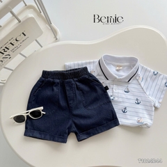 Set bộ polo cho bé trai họa tiết kẻ biển kèm quần short jean size 1 đến 7 tuổi BERNIE T1024B44