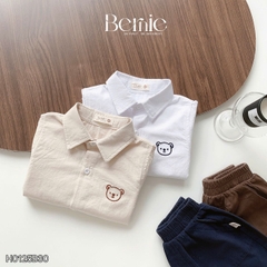 Set bộ sơ mi tay ngắn thêu gấu kèm cà vạt rời và quần short cho bé trai từ 9 đến 25kg BERNIE H0125B30