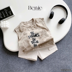Set bộ tanktop cho bé trai áo thun họa tiết loang in chữ kèm quần short kaki size 9 đến 28kg BERNIE T0325B06