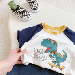 Set bộ tay ngắn bé trai áo thun zaclang họa tiết khủng long cool kid và quần short denim 9 tới 28kg BERNIE H1224B10
