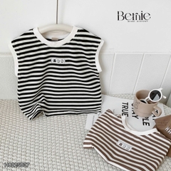 Set bộ ba lỗ set tanktop bé trai áo thun họa tiết kẻ ngang kèm quần short kaki size 1 đến 7 tuổi BERNIE H0225B37