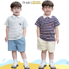 Set bộ polo thêu khủng long bé trai áo thun polo họa tiết thêu khủng long và quần short jean mềm 1 đến 7 tuổi BERNIE H0425B47