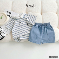 Set bộ polo thêu khủng long bé trai áo thun polo họa tiết thêu khủng long và quần short jean mềm 1 đến 7 tuổi BERNIE H0425B47
