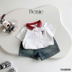 Set bộ polo kèm quần jean cho bé trai áo thun polo họa tiết thêu mickey và quần short jean mềm 1 đến 7 tuổi BERNIE T0425B65