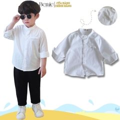Áo sơ mi trắng dài tay cổ trụ, cổ tàu cho bé trai size 1 tuổi tới 7 tuổi Bernie T0625A26