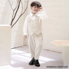 Set bộ vest gi lê bé trai 4 chi tiết áo sơ mi tay dài màu trắng phối gi le rời và quần dài kèm nơ cổ 1 đến 7 tuổi BERNIE H1123B014 - T525