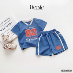 Set bộ thể thao tay ngắn phối màu họa tiết hình in 80 kèm quần short cho bé trai size 9 tới 28kg BERNIE H0525B26