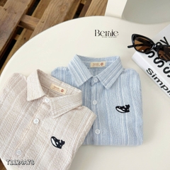 Áo sơ mi tay ngắn họa tiết kẻ thêu cá phong cách Hàn quốc cho bé trai size 9kg tới 28kg BERNIE T1124A78