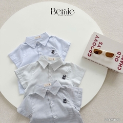 Set sơ mi ngắn tay kẻ sọc bé trai họa tiết thêu cáo kèm quần short cho bé từ 9kg tới 28kg BERNIE P0125B28
