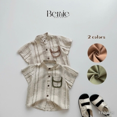 Set sơ mi cổ trụ chất đũi ngắn tay họa tiết thổ cẩm kèm quần short kaki cho bé từ 9kg tới 28kg BERNIE T1124B19