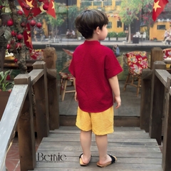  Set bộ sơ mi cổ trụ chất đũi cộc tay cho bé trai họa tiết mua Lân trung thu và Tết size 9 tới 28kg BERNIE H0525B32