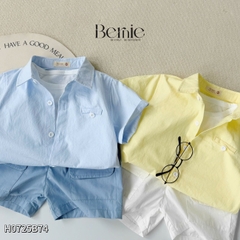 Set sơ mi 3 món đi biển đi chơi phong cách hàn quốc cho bé trai áo sơ mi áo ba lỗ và quần short cho bé trai size 1 tới 7 tuổi BERNIE H0725B74