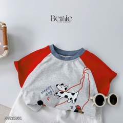 Set bộ tay ngắn raplang cho bé trai áo thun cotton họa tiết Happy Dog và quần short đùi kaki 1 đến 7 tuổi BERNIE H0625B01
