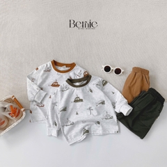 Set bộ thun tay dài cho bé trai áo thun họa tiết in trần ô tô kèm quần dài 9 tới 28kg BERNIE H0725B28