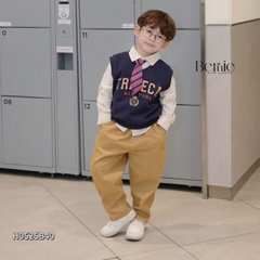 Set bộ gi lê 4 chi tiết áo sơ mi dài tay áo gi lê rời quần kaki kèm cà vạt size 1 đến 7 tuổi BERNIE H0525B40