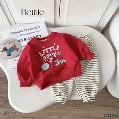 Set bộ nỉ dài tay họa tiết in chữ Little kèm quần dài kẻ ngang cho bé trai size 1 đến 7 tuổi BERNIE H0625B20