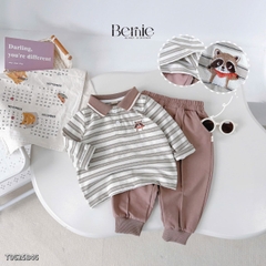 Set bộ polo tay dài kẻ ngang họa tiết thêu cáo nhỏ kèm quần dài cho bé trai size 1 đến 7 tuổi BERNIE T0625B46