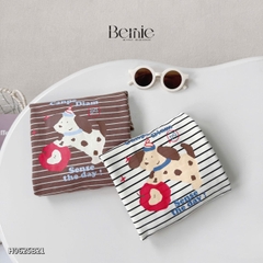 Set bộ nỉ tay dài kẻ sọc ngang phối màu họa tiết hình in cún dễ thương kèm quần dài unisex bé trai bé gái size 1 đến 7 tuổi BERNIE H0625B21