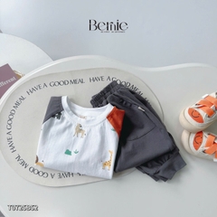 Set bộ thun cotton tay raplang dài phối màu cho bé trai họa tiết in tràn kèm quần dài 9 tới 28kg BERNIE T0725B52