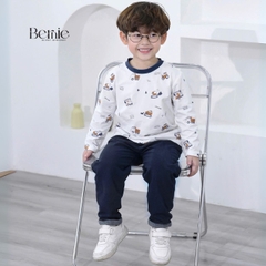 Set bộ thun cho bé trai tay dài áo thun họa tiết in trần xe cẩu kèm quần dài da cá size 9 tới 28kg BERNIE H0725B43