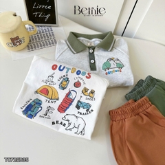 Set bộ polo thun cotton dài tay áo polo họa tiết hình in kèm quần dài cho bé trai size 9 tới 28kg BERNIE T0725B35