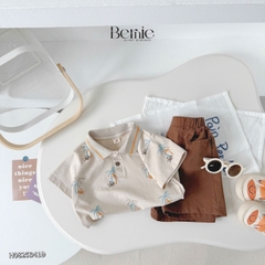 Set bộ polo cho bé trai màu nâu họa tiết cây dừa in tràn kèm quần short đùi kaki 1 đến 7 tuổi BERNIE H1124B14