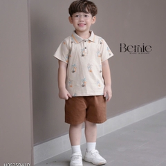 Set bộ polo cho bé trai màu nâu họa tiết cây dừa in tràn kèm quần short đùi kaki 1 đến 7 tuổi BERNIE H1124B14