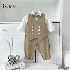 Set bộ vest gi lê bé trai 4 chi tiết áo sơ mi tay dài màu trắng phối gi le rời và quần dài kèm nơ cổ 1 đến 7 tuổi BERNIE H1123B014 - T525
