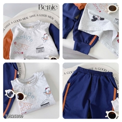 Set bộ thun cotton dài tay cho bé trai áo thun họa tiết hình in dễ thương kèm quần dài size 9 tới 28kg BERNIE T0825B09