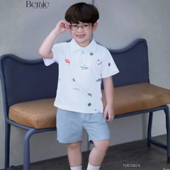 Set bộ polo cho bé trai áo polo tay ngắn họa tiết hình in kèm quần short kaki size 9 tới 28kg BERNIE T0825B24