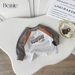 Set bộ thun cotton dài tay phối màu cho bé trai áo thun họa tiết hình in kèm quần dài size 9 tới 25kg BERNIE T0825B26