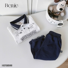 Set bộ polo bé trai dài tay áo polo cổ dệt họa tiết hình in kèm quần dài size 9 tới 25kg BERNIE H0725B65