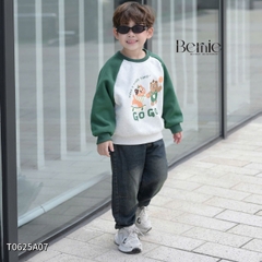 Áo thun Sweater Brit tay dài raplang phối màu họa tiết hoạt hình cho bé trai bé gái 1 đến 7 tuổi BERNIE T0625A07