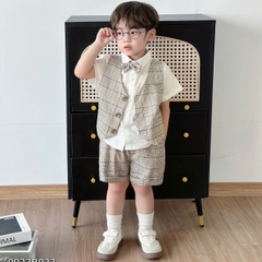 Set bộ quần áo vest set sơ mi ngắn tay công tử bé trai đính nơ rời mặc sinh nhật đi chơi đi tiệc 1 đến 7 tuổi BERNIE