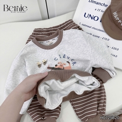 Set bộ nỉ dài tay họa tiết hoạt hình Clever kèm quần dài kẻ ngang cho bé trai size 9 tới 28kg BERNIE H0725B20