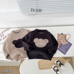 Áo len dài tay thêu phối màu hình mặt gấu dễ thương cho bé trai bé gái 1 đến 7 tuổi BERNIE 24A034